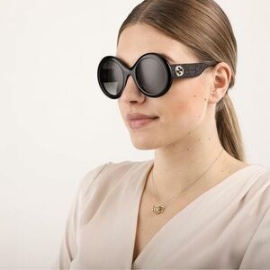 GUCCI Authentic Round Retro Oversized AUTHENTIC Glitter Black Arm Sunglasses